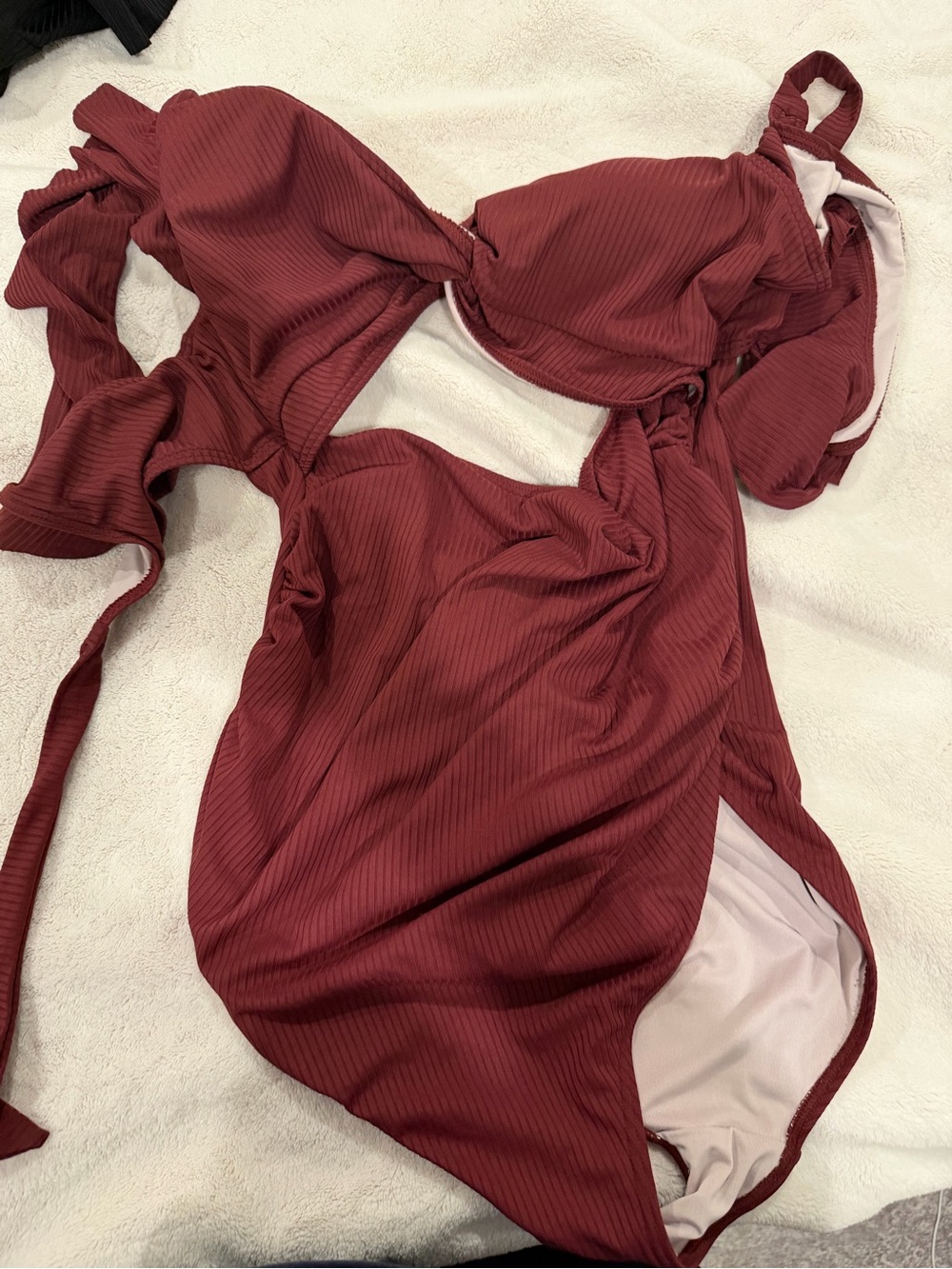 Charmo Maternity Ribbed One-Piece Swimsuit in Burgundy - Women